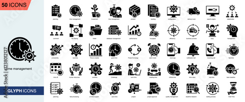 Time Management icon collection Glyph Style. planning, time management, investment, business, human resources, productivity