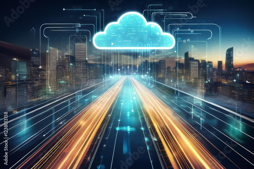 Cloud Computing network. Royalty high-quality free best stock of Cloud Connections. Digital data transfer with networked across. Data storage, service, synchronize, online, financial, Connectivity