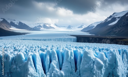 Majestic glacier landscape with icy blue tones photo