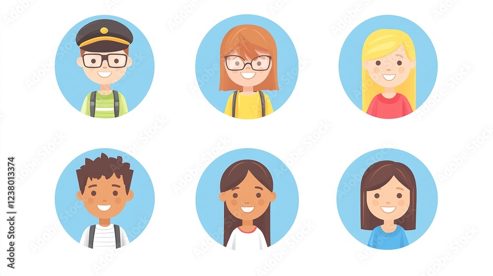 Diverse Kids Avatar Icons Happy Children Portraits Diverse Kids Avatar Icons Happy Children Portraits