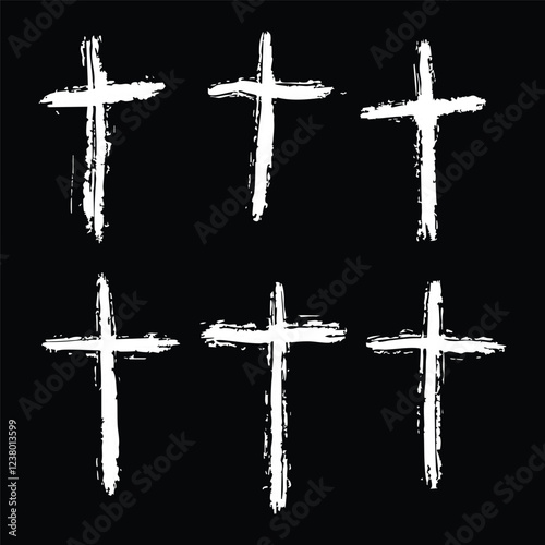 Cross doodle hand drawn set vector sketch drawing line catholic easter ash wednesday