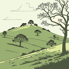 Leinwandbilder Olivgrün landscape with trees and hills  © MSTRuma