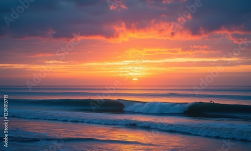 Vibrant sunset over calm waves