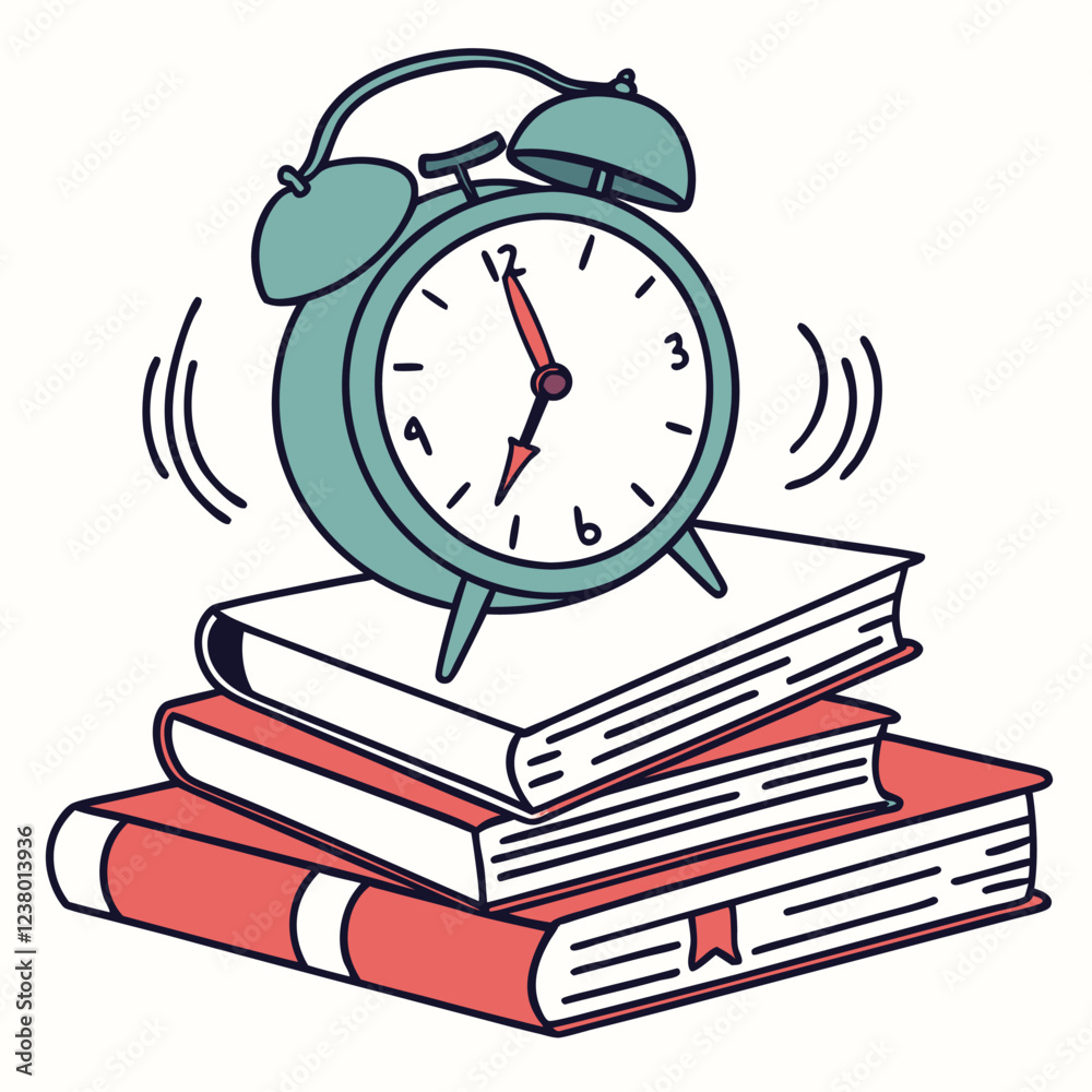 Back to school concept clock on a pile of books Back to school concept clock on a pile of books