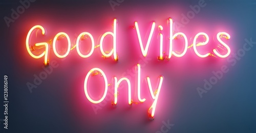 Neon light sign displaying Good Vibes Only in warm tones glowing brightly against a dark background with sleek curves and striking contrast, radiating positive energy