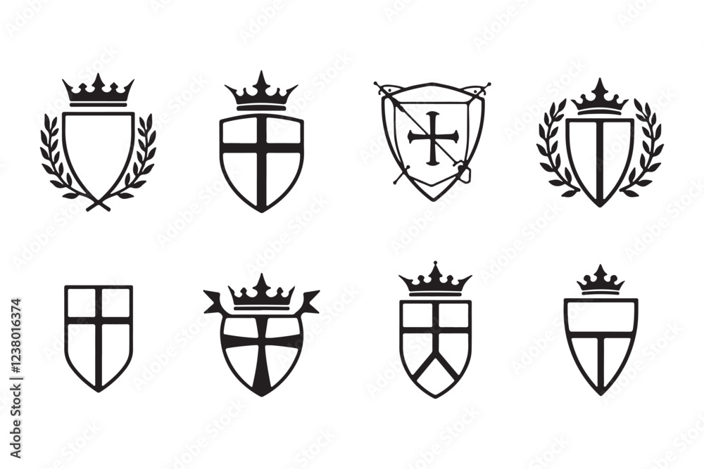 Elegant Heraldic Shield Emblems Elegant Heraldic Shield Emblems