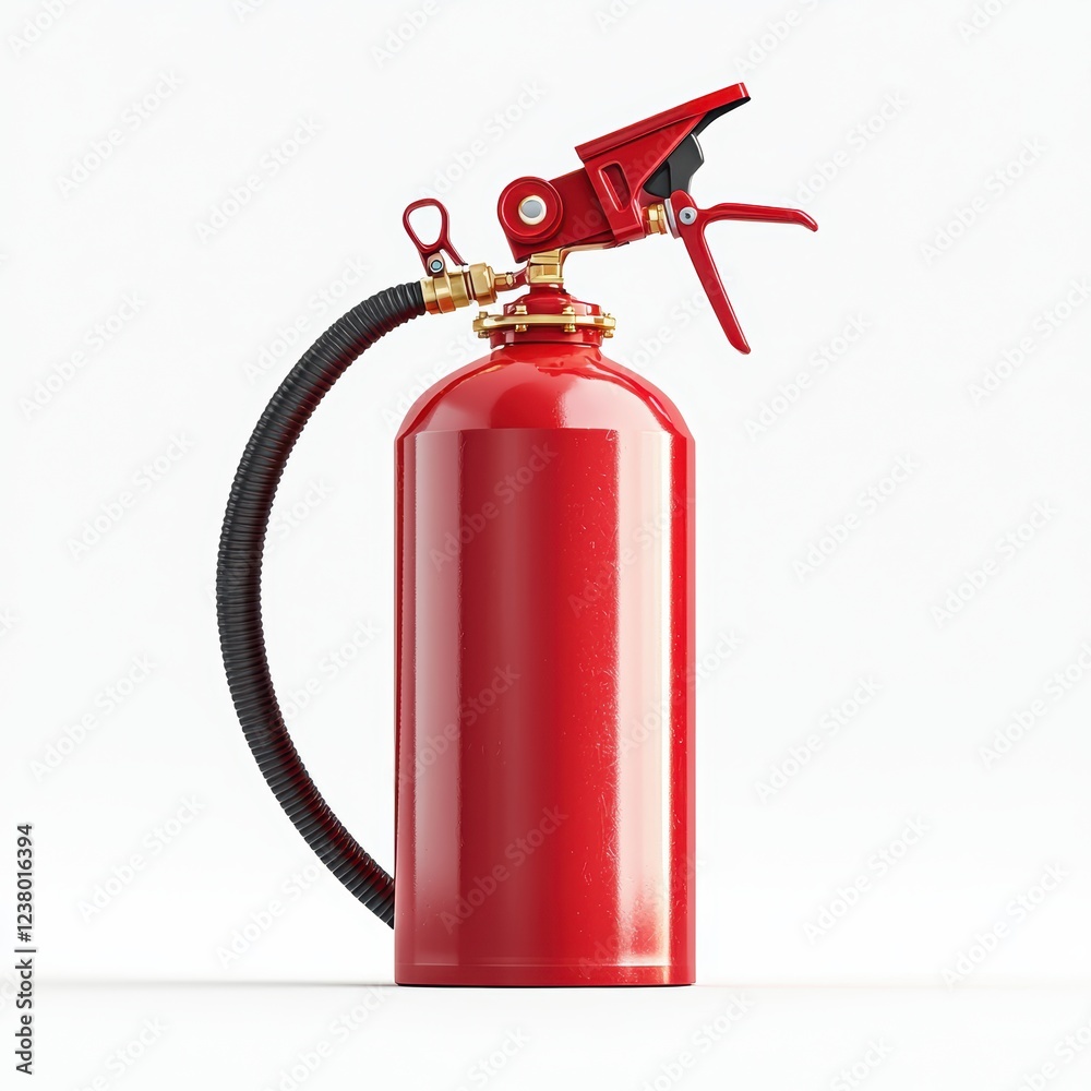 Obraz premium Fire extinguisher-style CO2 tank with a hose and nozzle, placed on a bright white background