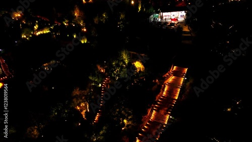 Furong Town, China, Night lights, Water fall