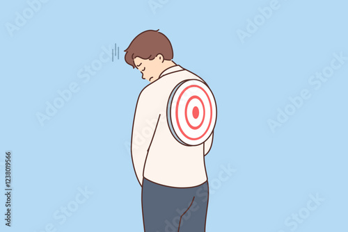 Target on back of business man causes stress and symbolizes presence of problems