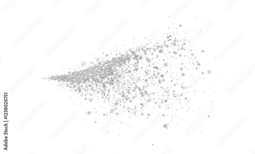 Obraz premium Fantastic grey smoke background. Grey spice powder explosion, spice splash, Magic smoke with glitter and small particles, fog with glowing particles, black steam. PNG.