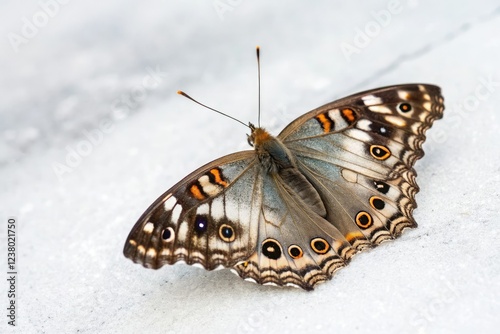 Majestic Junonia Rhadama butterfly in a serene white environment, rhadama, nature, butterfly, flowers, greenery photo