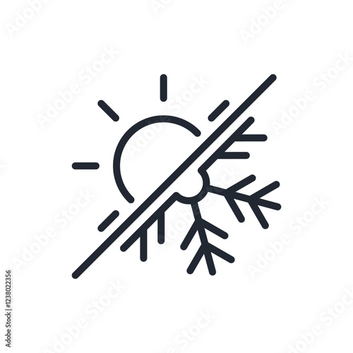 Cold heat, hot warm, summer winter, sun snowflake and thermal insulation editable stroke outline icon isolated on white background flat vector illustration. Pixel perfect. 64 x 64.