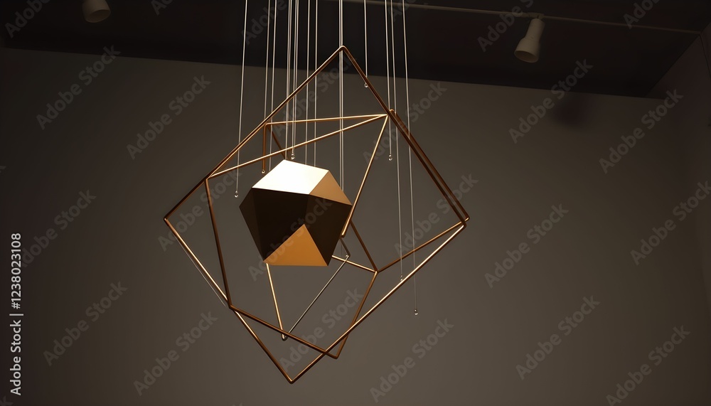 Geometric Gold Hanging Lamp Installation Geometric Gold Hanging Lamp Installation