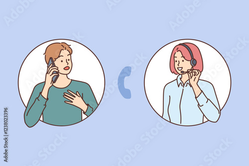 Client contacts customer support and talks on phone with female hotline operator