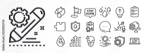 Microphone, Swipe up and Timer line icons for web app. Glare of light effect. Message icon. Pack of Ph neutral, Puzzle, Medical mask pictogram icons. Coronavirus, Fingerprint, Milestone signs. Vector