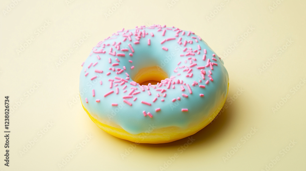 A blue and pink frosted doughnut with sprinkles on top A blue and pink frosted doughnut with sprinkles on top