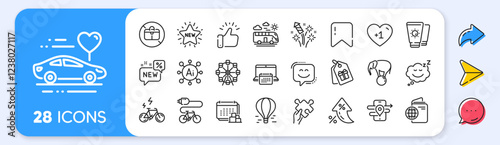 Electric bike, Calendar and Bus travel line icons. Interest rate, AI generate, Inflation icons. Pack of Sleep, Elephant on ball, Fireworks rocket icon. Vector