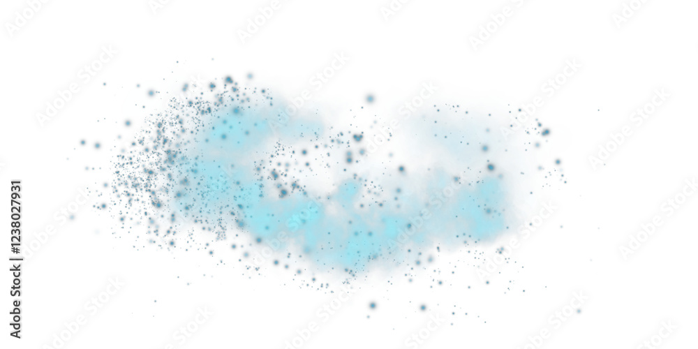 Obraz premium Fantastic blue smoke background. Blue spice powder explosion, spice splash, Magic smoke with glitter and small particles, fog with glowing particles, blue steam. PNG.