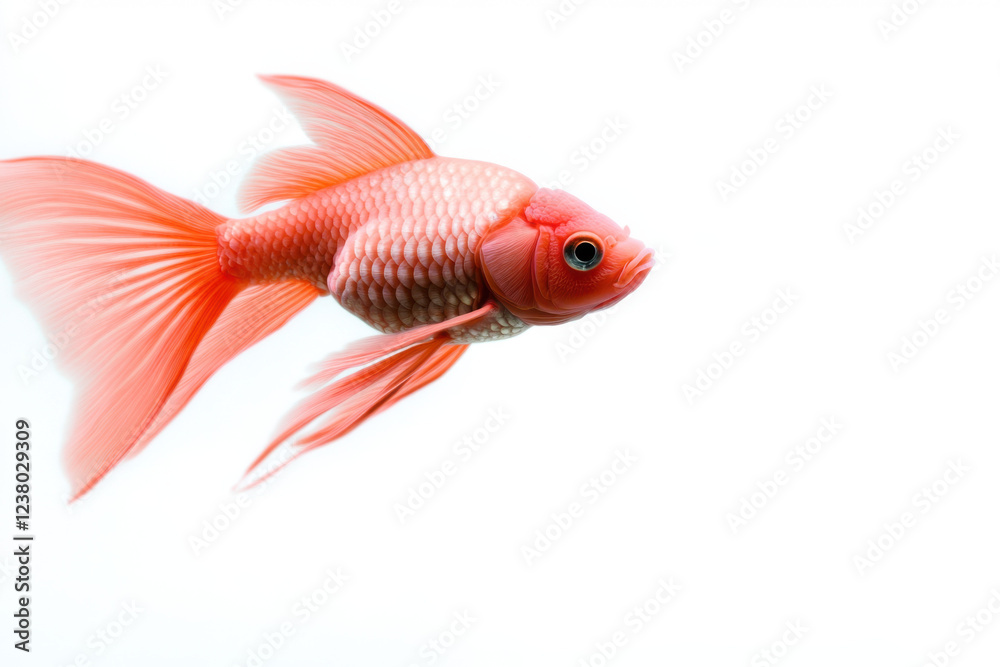 Goldfish swimming in white background, elegance and grace in motion Goldfish swimming in white background, elegance and grace in motion