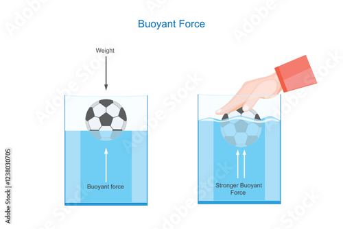 Buoyant force is the upward force exerted by a fluid on an object, opposing gravity. It depends on the displaced fluid weight, as explained by Archimedes  principle.