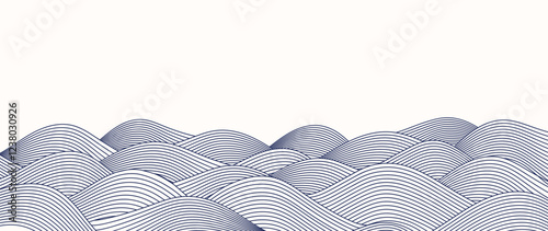 Japanese blue wave background vector. Wallpaper design with blue and white ocean wave pattern backdrop. Modern luxury oriental illustration for cover, banner, website, decor, border.