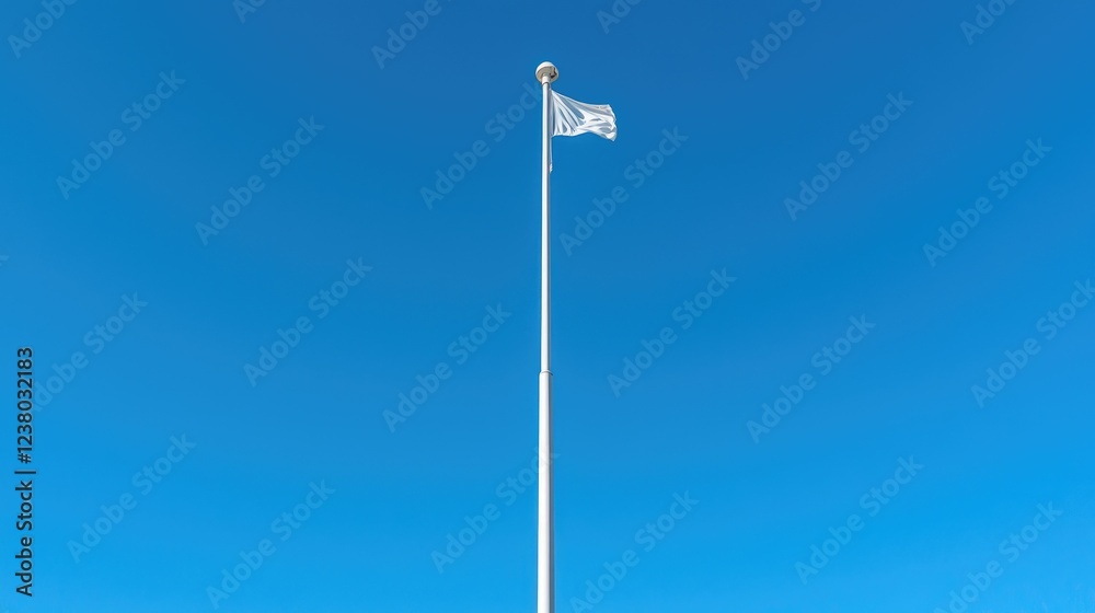 White flag on tall pole, clear blue sky background, peace symbol, website banner White flag on tall pole, clear blue sky background, peace symbol, website banner