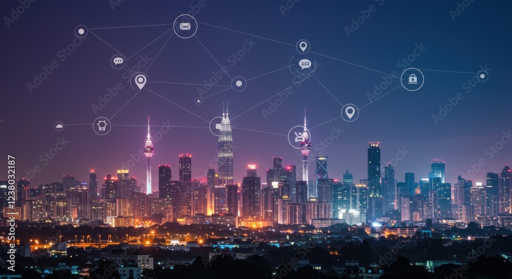 custom made wallpaper toronto digitalNight Metropolis: Smart City Connectivity