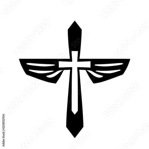 A majestic winged cross, a potent symbol of faith, hope, and divine grace. This powerful image evokes spiritual contemplation and the promise of redemption.