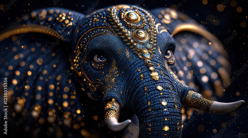 Fototapeta premium Exquisite Patterned Indian Elephant in Natural Habitat