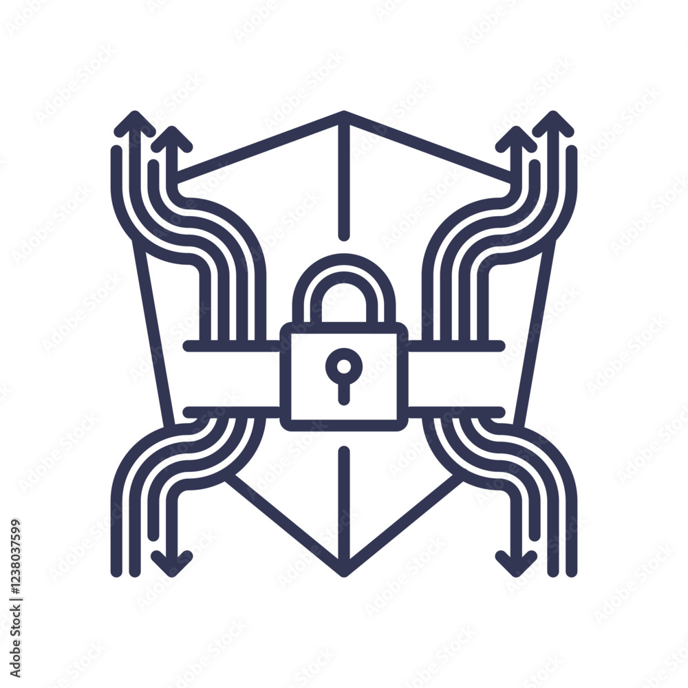 Shield and lock symbolize secure connectivity and data protection. Shield and lock symbolize secure connectivity and data protection.