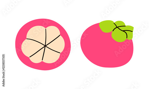 Thailand Travel Collection, doodle flat style of mangosteen, Vector Illustration isolate on shite .Vegetarian health diet vitamins , tropical exotic fruit.