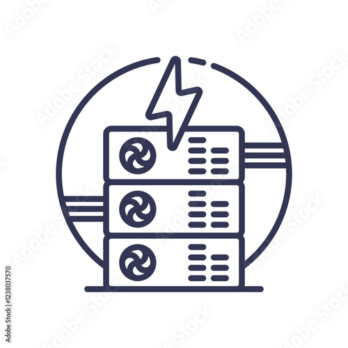 Server stack with lightning bolt symbolizes power and capacity in data management.