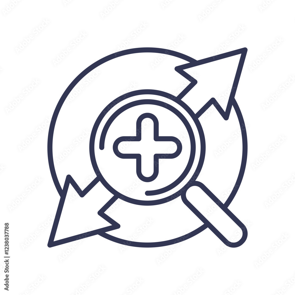 Magnifying glass with arrows symbolizes zooming in and out. Magnifying glass with arrows symbolizes zooming in and out.