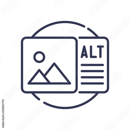 Line art of image with ALT text, symbolizing accessibility and SEO.