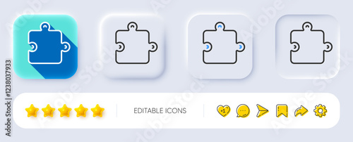 Puzzle piece line icon. Neumorphic, Flat shadow, 3d buttons. Jigsaw game shape sign. Business strategy element. Line puzzle icon. Social media icons. Vector