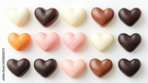 Delicious heart-shaped chocolates display sweet treats culinary art minimalist style top view love and affection
