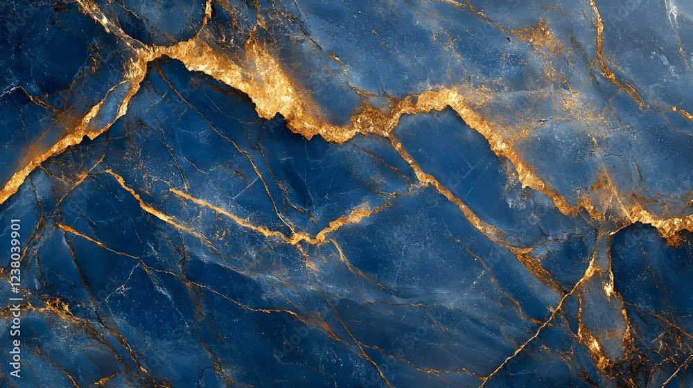 Fototapeta premium Luxurious Blue Marble with Gold Veins - Elegant Natural Stone Texture