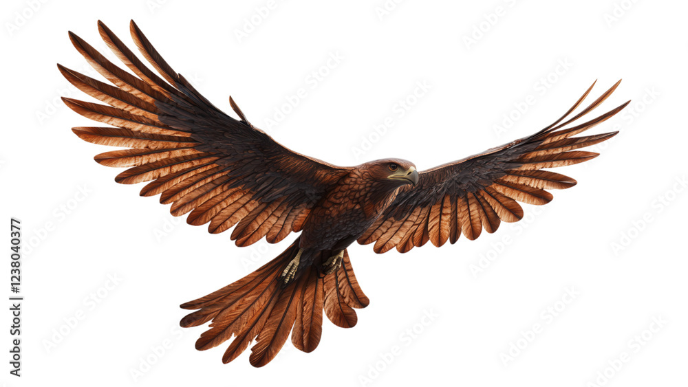 Fototapeta premium Microraptor in Flight, dynamic depiction of a Microraptor soaring gracefully against a clean white backdrop, vibrant and engaging design