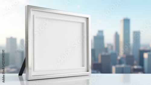 Certificate Mockup, Certificate mockup with city skyline silver frame photorealistic.