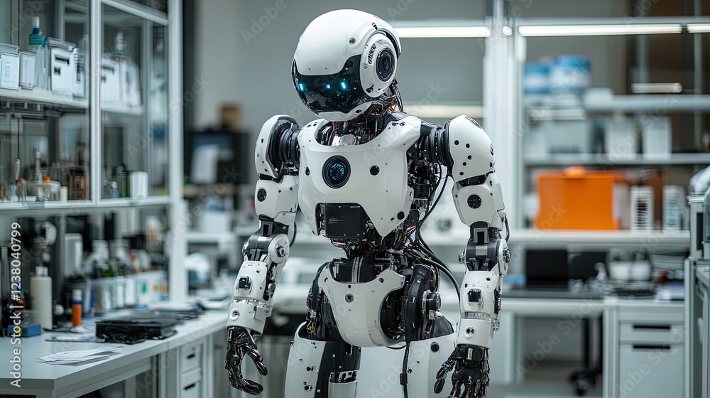 A futuristic humanoid robot in a high-tech lab, sleek and innovative, A futuristic humanoid robot in a high-tech lab, sleek and innovative,