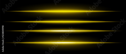 Realistic yellow laser beams with glowing effect on a black background. Futuristic energy streaks, sci-fi speed motion, neon cyber light.