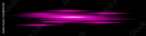 Abstract light streaks background. Glowing pink horizontal lines with motion blur effect on a dark backdrop. Futuristic speed, energy flow, laser beams, and technology concept.