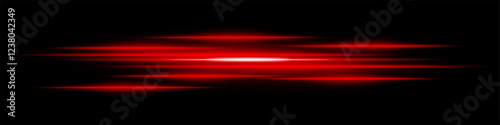 Abstract light streaks background. Glowing red horizontal lines with motion blur effect on a dark backdrop. Futuristic speed, energy flow, laser beams, and technology concept.
