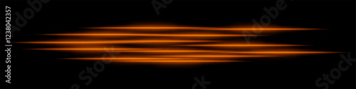 Abstract orange light streaks background. Glowing horizontal lines with motion blur effect on a dark backdrop. Futuristic speed, energy flow, laser beams, and technology concept.