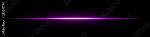 Glowing purple horizontal light beam with scattered particles on a dark background. Futuristic energy burst, laser effect, sci-fi illumination, and digital glow concept.