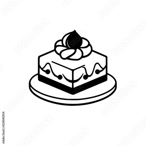A delectable square cake, adorned with whipped cream and chocolate. Perfect for satisfying your sweet tooth. Indulge in this delightful treat!