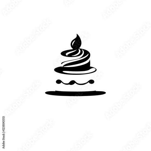 A delectable cake design, perfect for birthdays or celebrations. This image showcases a stylized cake with swirls of frosting, ideal for bakeries or dessert shops seeking a sophisticated logo.