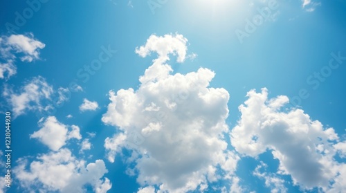 Serene Cloudscape: A Vibrant Blue Sky with Puffy White Clouds