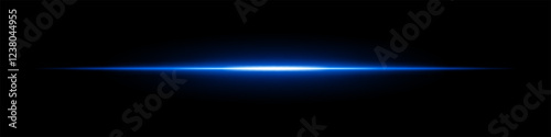 Glowing blue horizontal light beam on a dark background. Futuristic laser effect, energy burst, neon illumination, and sci-fi digital glow concept.