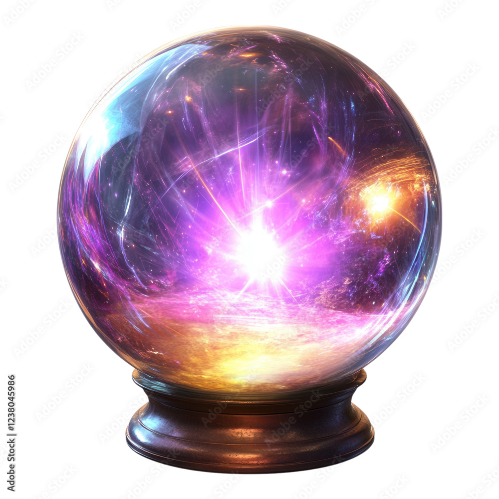Enchanting crystal ball radiating mystical light, ideal for digital art, design projects, and fantasy-themed creations, transparent background.